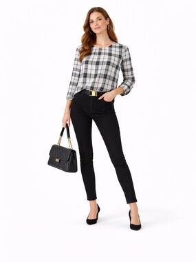 LOFT Monochrome Plaid Blouse